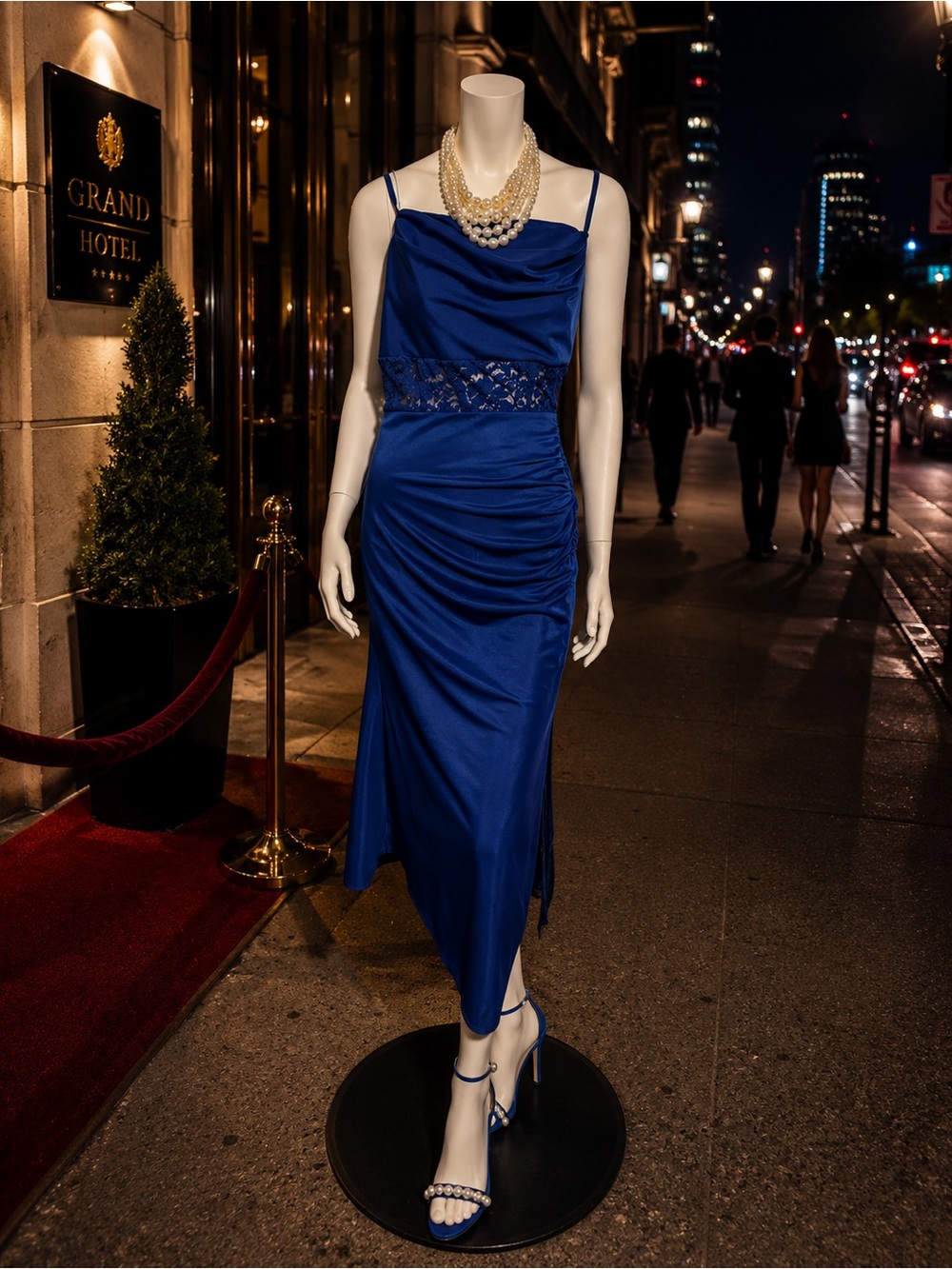 Elegant Royal Blue Cowl Neck Slip Dress